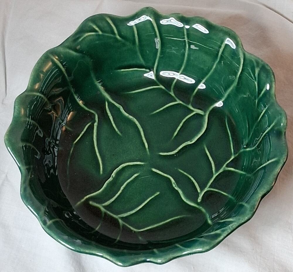 Vintage Haeger USA Ceramic Pottery Green Cabbage Leaf Bowl 7” #285B